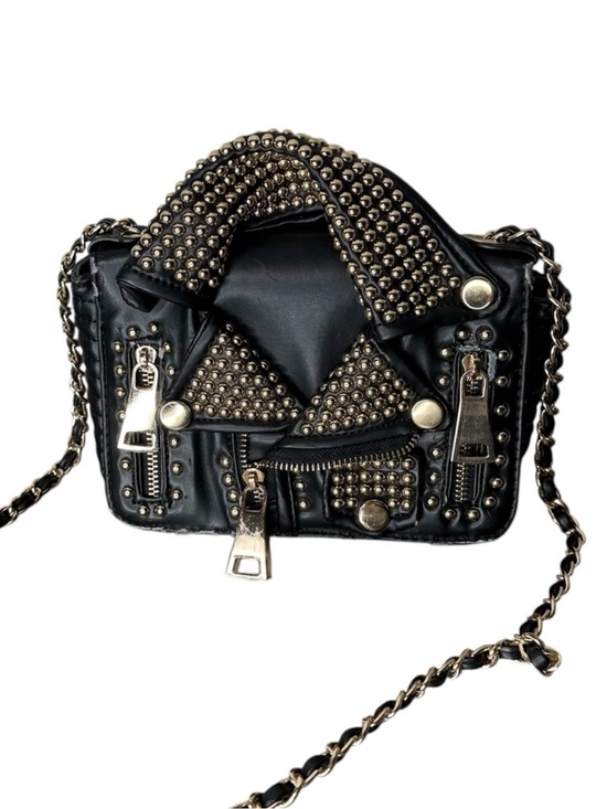 Ameiliyar Handbags - AMEILIYAR Black Vegan Leather Gold Toned Stud Biker Jacket Crossbody Bag *FLAW*